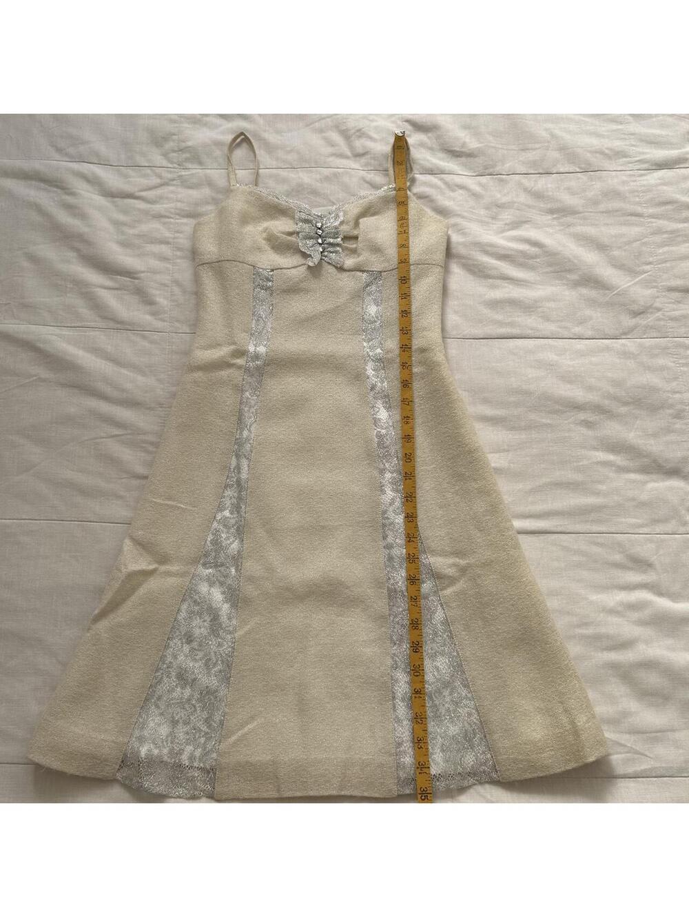 Cream Shimmer Babydoll Dress Lace Butterfly Detail Size XS - Picture 8 of 8